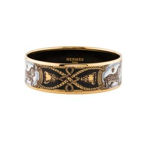 Hermès Enamel Gold and Black Bangle Bracelet